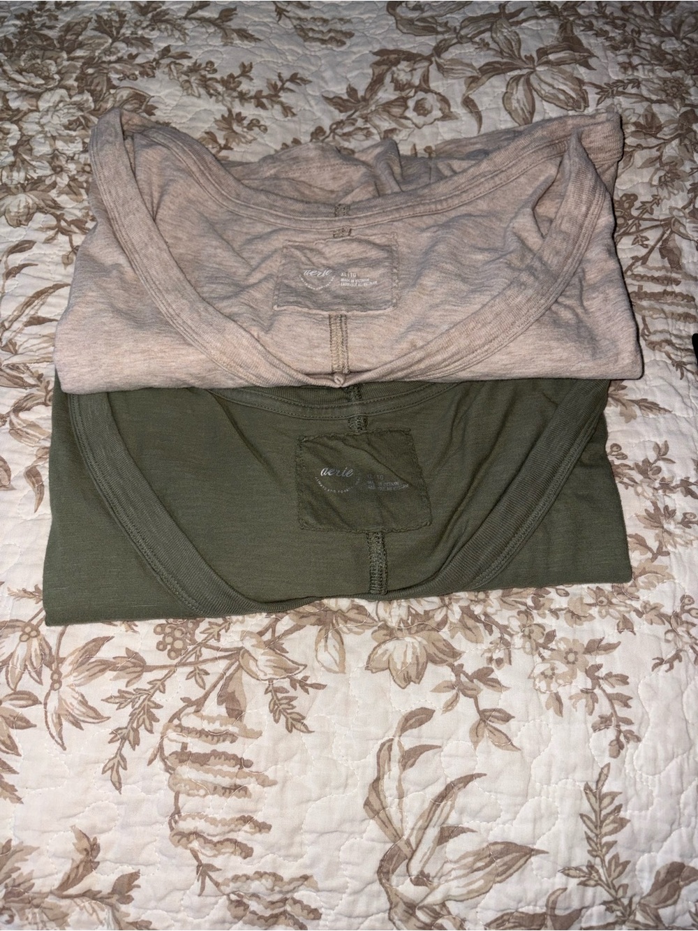 Aerie Oversized distressed Tees - Olive and Oatmeal